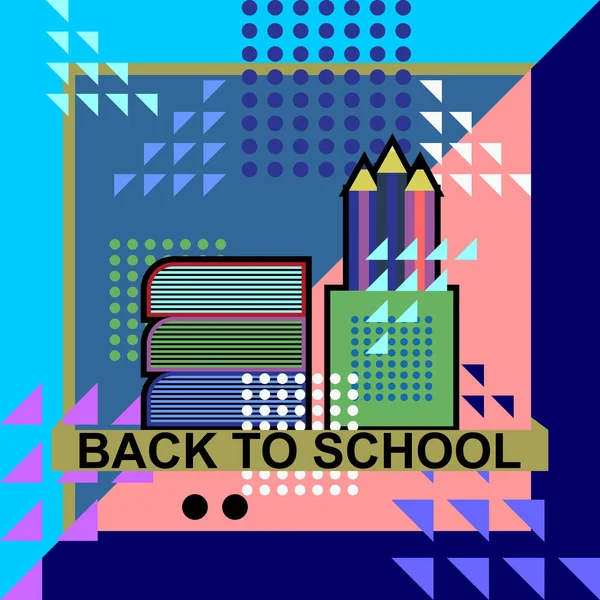 Zurück Zur Schule Memphis Trendy Style Banner Mit Geometrischen Abstrakten — Stockvektor