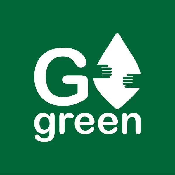 Vai Bandeira Verde Eco Amigável Modelo Logotipo Ícone Lettering — Vetor de Stock