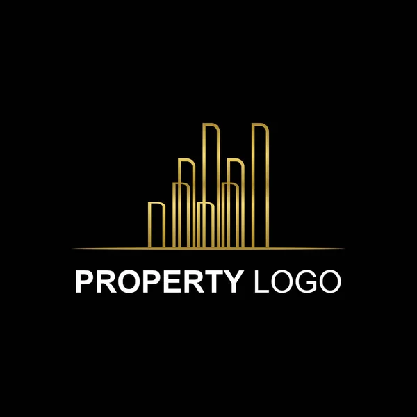 Logotipo Propiedad Minimalista Con Plantilla Diseño Icono Colores Dorados Estilo — Vector de stock