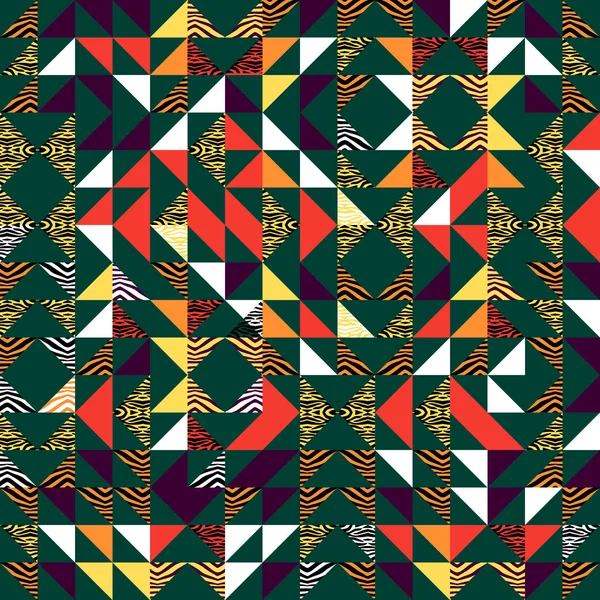 シームレスな三角形幾何学的なテクスチャー メンフィス パステル トレンディな抽象的な背景パターン — ストックベクタ