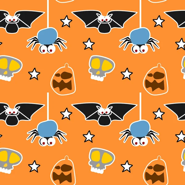 Patrón Halloween Creativo Vectorial Con Murciélago Araña Cabeza Del Cráneo — Archivo Imágenes Vectoriales