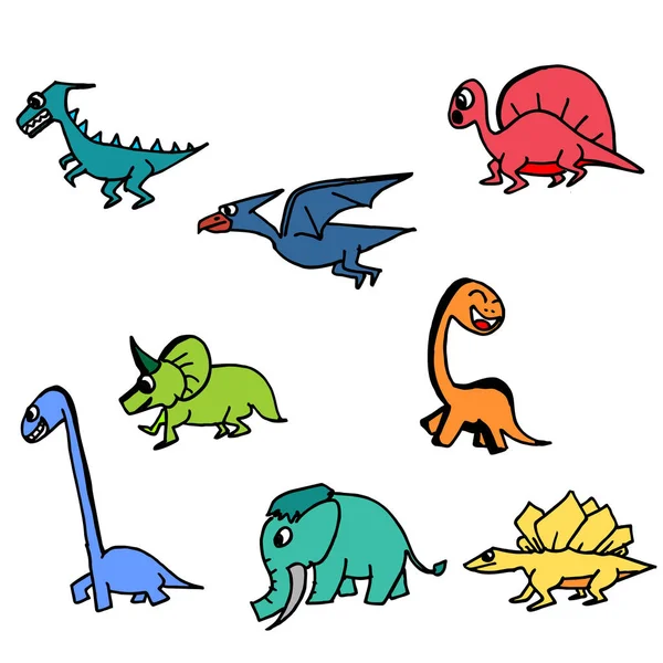 Dinosaurus Roztomilý Ručně Tažené Barevné Sady Kolekce Dinosaurus Kreslení — Stockový vektor