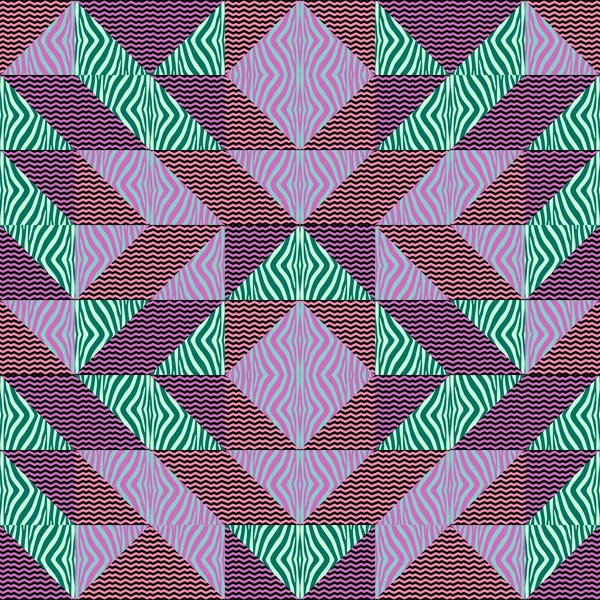 シームレスな三角形幾何学的なテクスチャー メンフィス パステル トレンディな抽象的な背景パターン — ストックベクタ