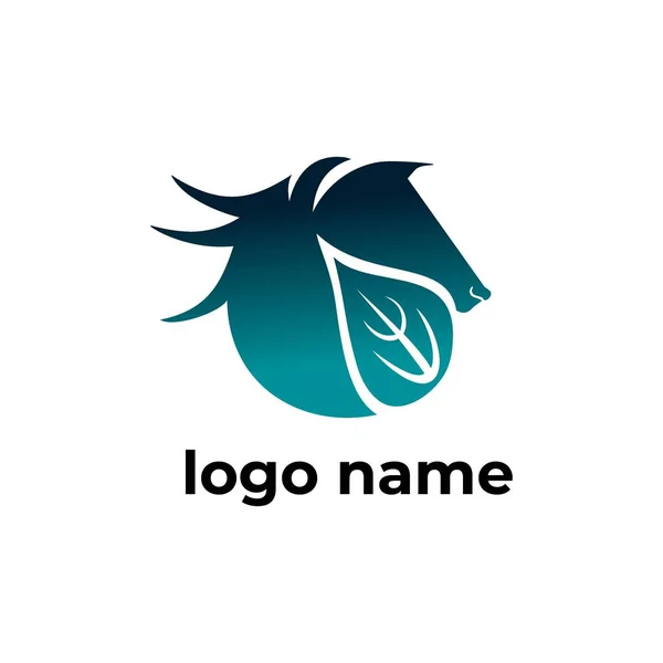 Modèle Logo Feuille Cheval Avec Aqua Couleurs — Image vectorielle