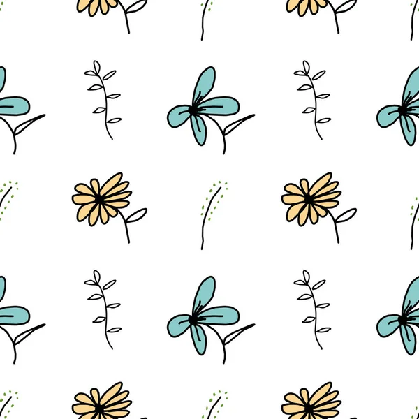 Trendige Kinder Zeichnen Blume Nahtlose Muster Vektor Illustration Hintergrund Für — Stockvektor