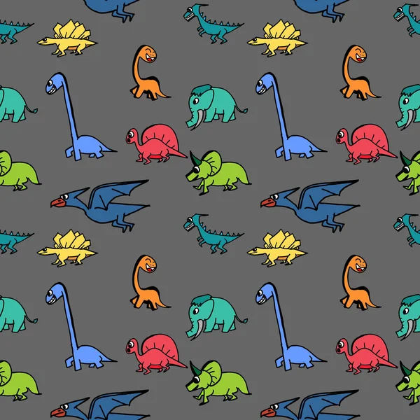 Dinosaure Sans Couture Dessiné Main Mignon Mode Pour Les Enfants — Image vectorielle