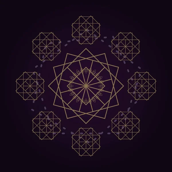 Ilustrasi Vektor Pola Abstrak Warna Emas Geometri Suci Mandala - Stok Vektor