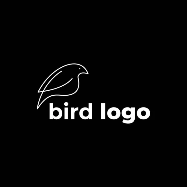 Logo Pájaro Línea Minimalista Aislado Sobre Fondo Negro — Vector de stock