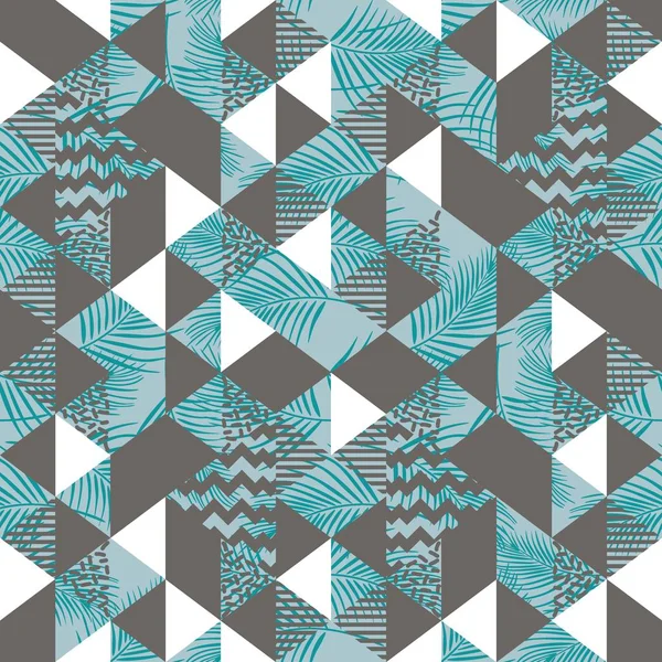三角形の手のひらでパステル抽象葉シームレス パターン — ストックベクタ