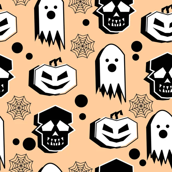 Feliz Halloween Tema Padrão Sem Costura Com Crânio Fantasma Abóbora — Vetor de Stock