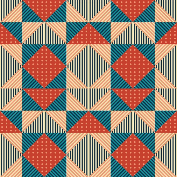 カラフルなビンテージ スタイルのメンフィス三角形のシームレスなパターン背景 — ストックベクタ