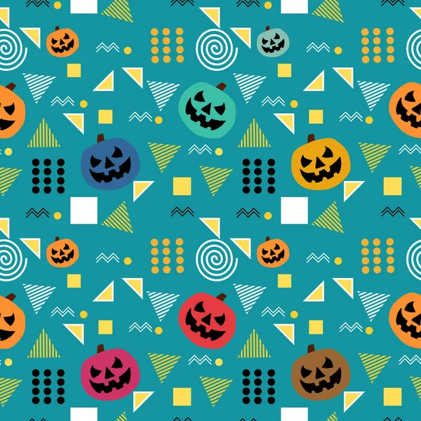 Monstruo Halloween Divertido Geométrico Moda Con Lindo Horror Vector Patrón — Vector de stock