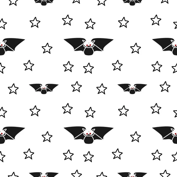 Patrón Murciélago Estrellas Sin Costuras Para Fondo Tema Halloween Con — Archivo Imágenes Vectoriales