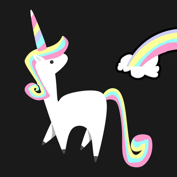 Karakter Unicorn Lucu Terisolasi Latar Belakang Gelap Tema Anak Ilustrasi - Stok Vektor