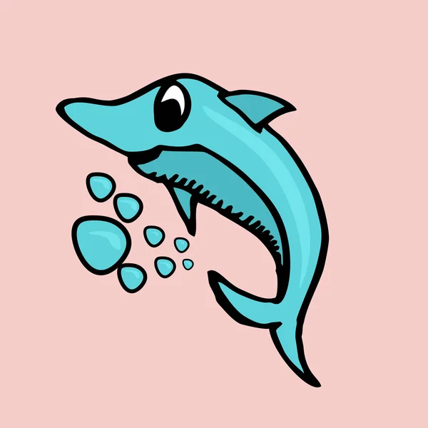 Dolphin Salto Sorriso Mão Desenhada Bonito Ilustração Vetorial Colorido Isolado —  Vetores de Stock