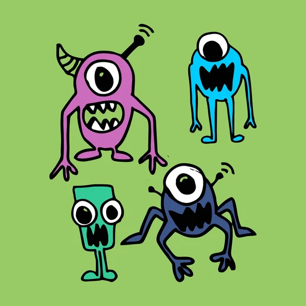 Alien Hand Getekend Cute Funny Ontwerp Verbeelding Tekening Vector Instellen — Stockvector