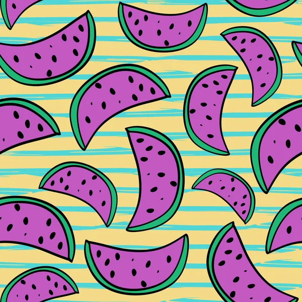 Nahtlose Wassermelone Niedlich Handgezeichnet Doodle Sommermuster Mit Druckvollen Pastellfarben — Stockvektor