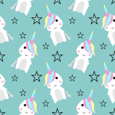 Şirin el tek boynuzlu at vektör desen çekilmiş. vektör çizim.