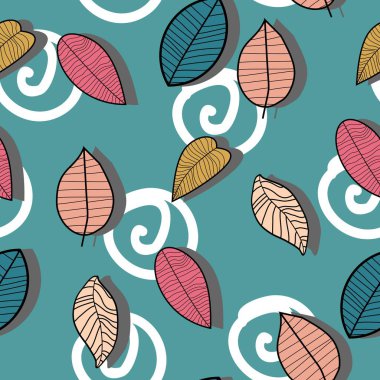 Desen renkli elle çizilmiş stiliyle yaprak