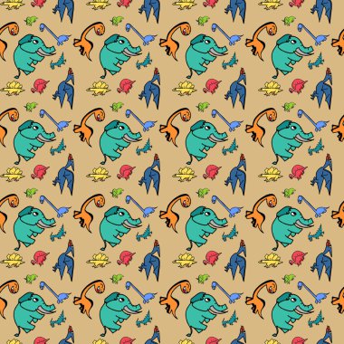 Çocuklar ve çocuk için şirin moda dikişsiz dinozor el çekilmiş.