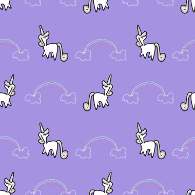 Tek boynuzlu at büyülü hayvan Dikişsiz desen vektör çizim arka plan bebek ve çocuk moda tekstil baskı için.