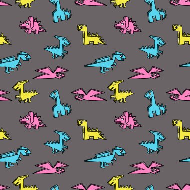 Sorunsuz mutlu dinozor desen. Renkli yeni tasarlamak vektör.