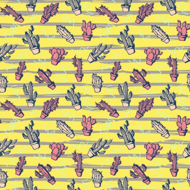 Egzotik el çekilmiş kaktüs desen punchy pastel renkli kesintisiz arka plan ile.