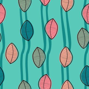 yaprakları akış üzerinde mavi el Dikişsiz desen çizimi