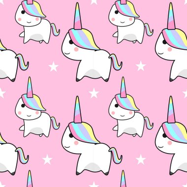 Şirin el tek boynuzlu at vektör desen çekilmiş. vektör çizim.