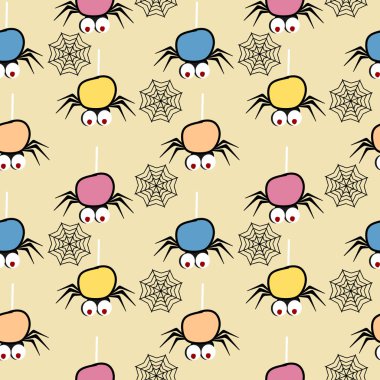 Sevimli canavar örümcek renkli Dikişsiz desen vektör halloween moda tekstil baskı ve kaydırma illüstrasyon popüler için.
