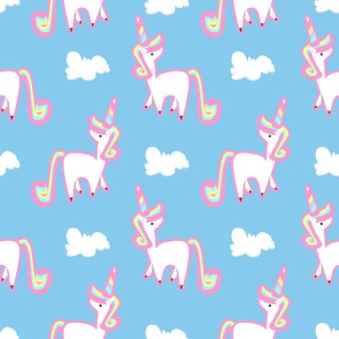 Şirin el tek boynuzlu at vektör desen çekilmiş. vektör çizim.