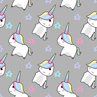 Tek boynuzlu at büyülü hayvan Dikişsiz desen vektör çizim arka plan bebek ve çocuk moda tekstil baskı için.