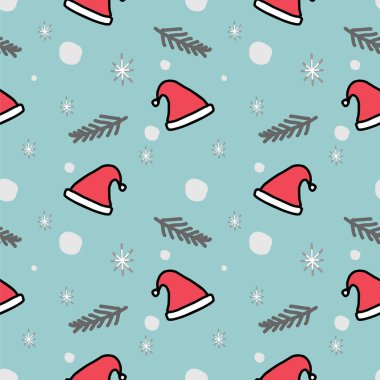 Santa şapka ve ağaç seamless modeli Noel Tema. Vektör çizim çocuk moda yazdırma ve sarma için.