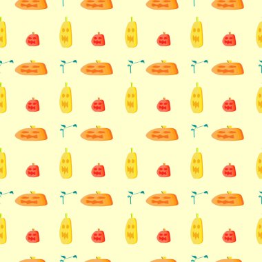 Kabak Cadılar Bayramı desen arka plan çok renkli vektör çizim için duvar kağıdı ve moda dikişsiz korkunç yaratık yazdırma.