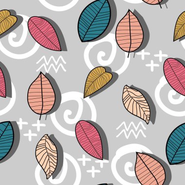 Sonbahar çiçek desenli memphis geometrik soyut