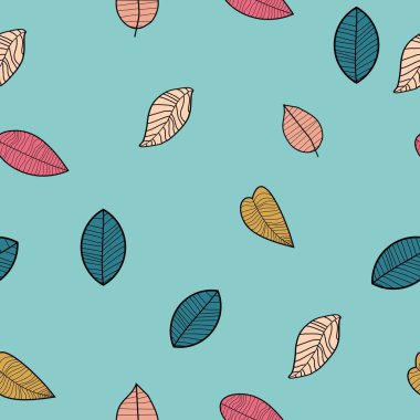 benzersiz el çizim düşen yaprakları seamless modeli