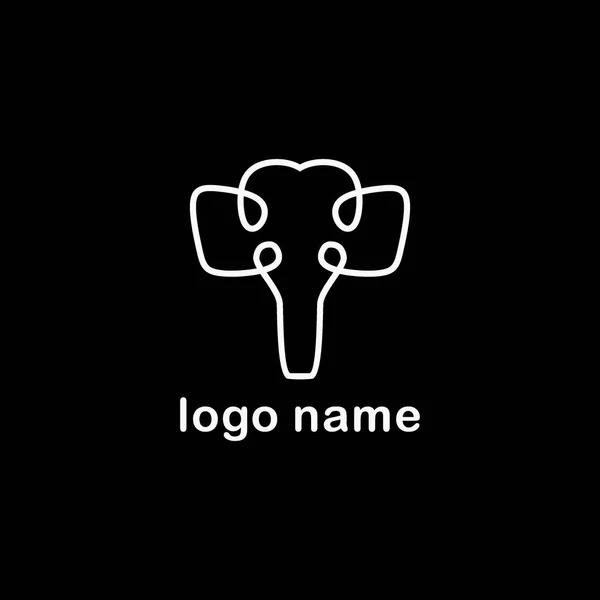 黒の背景に分離された創造的な珍しいライン アート スタイル形状と象のロゴ — ストックベクタ