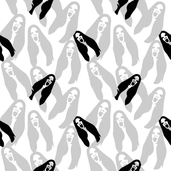 Halloween korku korkunç yaratık kız hayalet vektör çizim trendy moda ve tekstil baskı için Gotik seamless modeli.