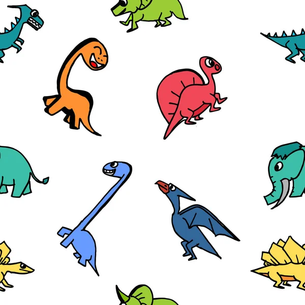 Bezproblémové Dinosaura Ručně Tažené Roztomilý Trendy Pro Děti — Stockový vektor