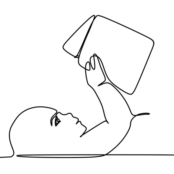 One continuous line art drawing a girl reading a book.