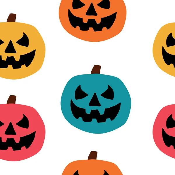 Bonito Mas Assustador Halloween Sem Costura Padrão Com Abóbora Colorida —  Vetores de Stock