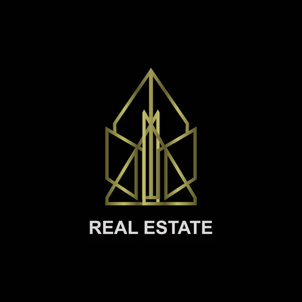 Real Estate Logo Zlaté Linie Kreativní Šablona — Stockový vektor