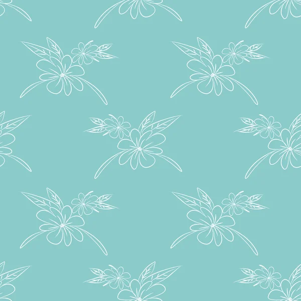 Sömlös Hibiscus Blomma Linje Konst Teckning Handgjorda Prydnad Blomstertema Mönster — Stock vektor