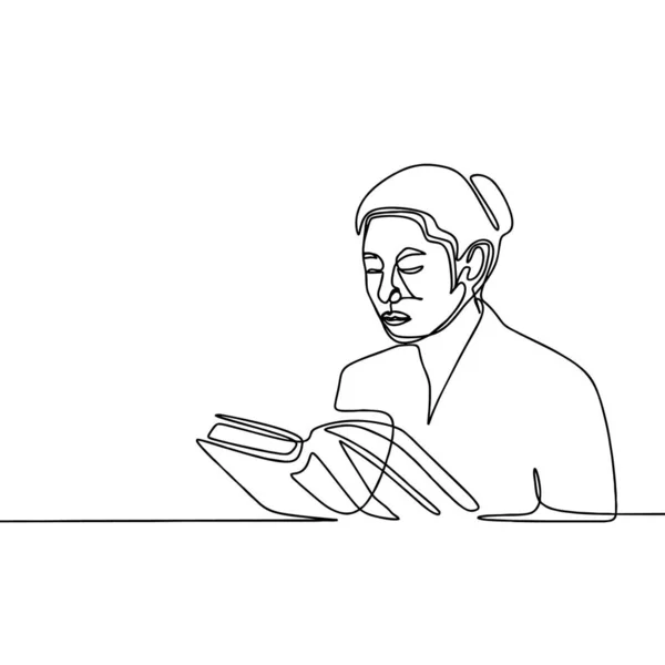 一个连续的线艺术画一个女孩读书 — 图库矢量图片