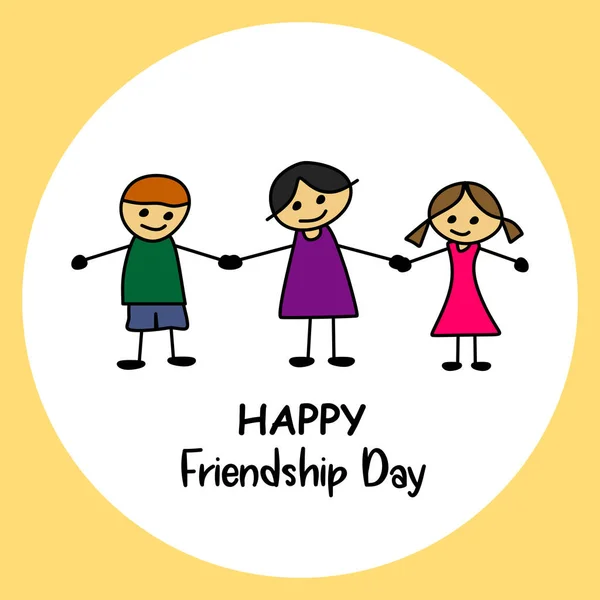 Happy Friendship Day Card Design Three Cute Young Children — Stock Vector