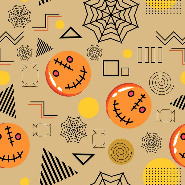 Trendy Geometrik Komik Halloween Canavar Şirin Korku Renkli Dikişsiz Desen — Stok Vektör