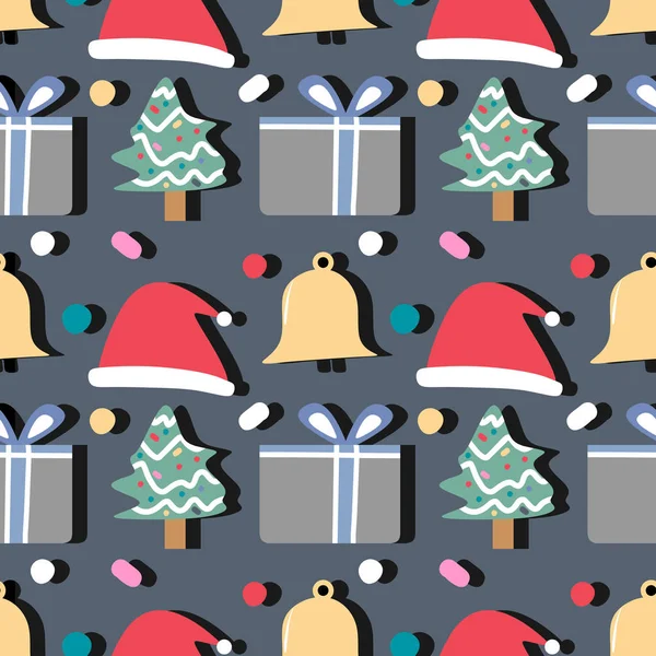 Trendy Colorido Escandinavo Garabato Navidad Sin Costuras Patrón Vector Ilustración — Vector de stock