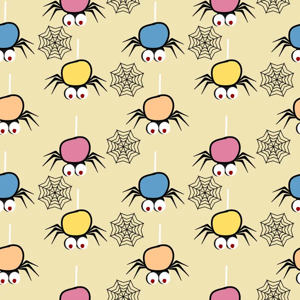 Cute Monster Spider Colorful Seamless Pattern Vector Halloween Fashion Textile — Stock Vector