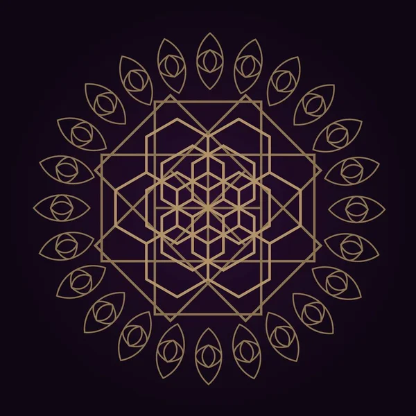 Mandala Sakral Geometri Guldfärg Abstrakt Mönster Vektorillustration — Stock vektor