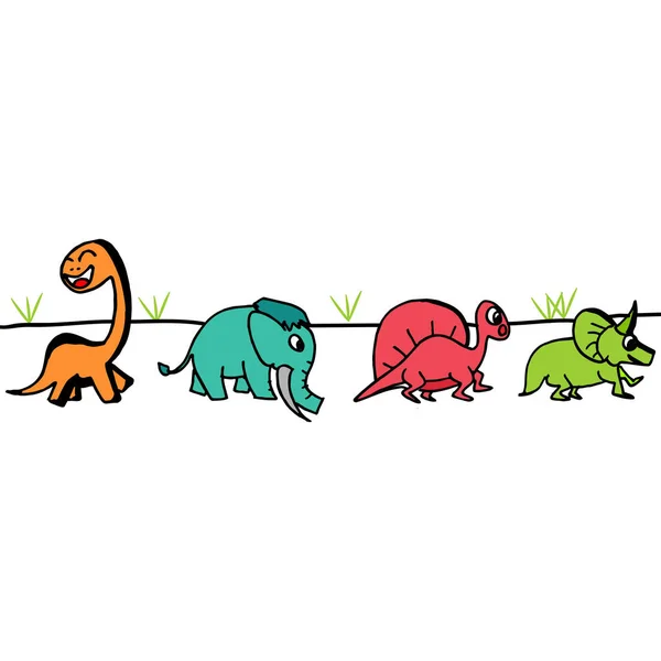 Dinosaurus Hand Nakreslené Set Roztomilá Zvířata Kolekce Barevné — Stockový vektor